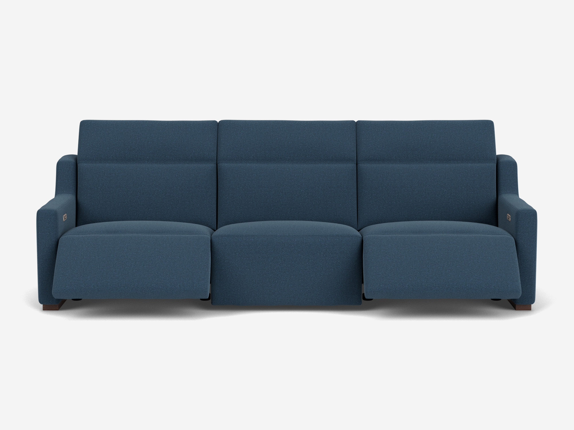 Blue reclining sofa front view